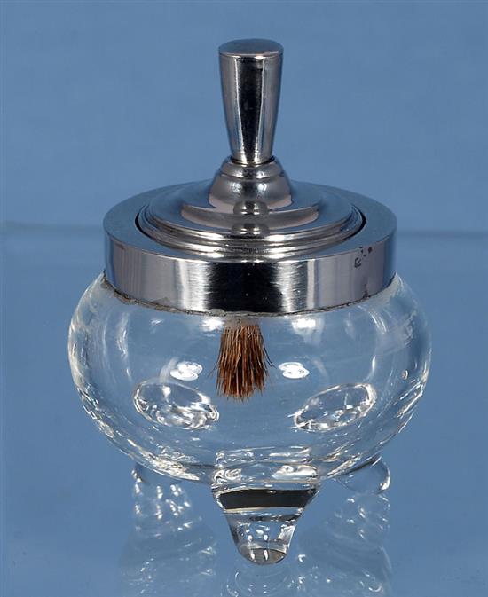 An Edwardian silver topped glass letter paste bottle, Height 3 ¼”/78mm